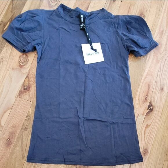 NWT Agnes & Dora Inverted Box Pleat Top Navy - Picture 5 of 6